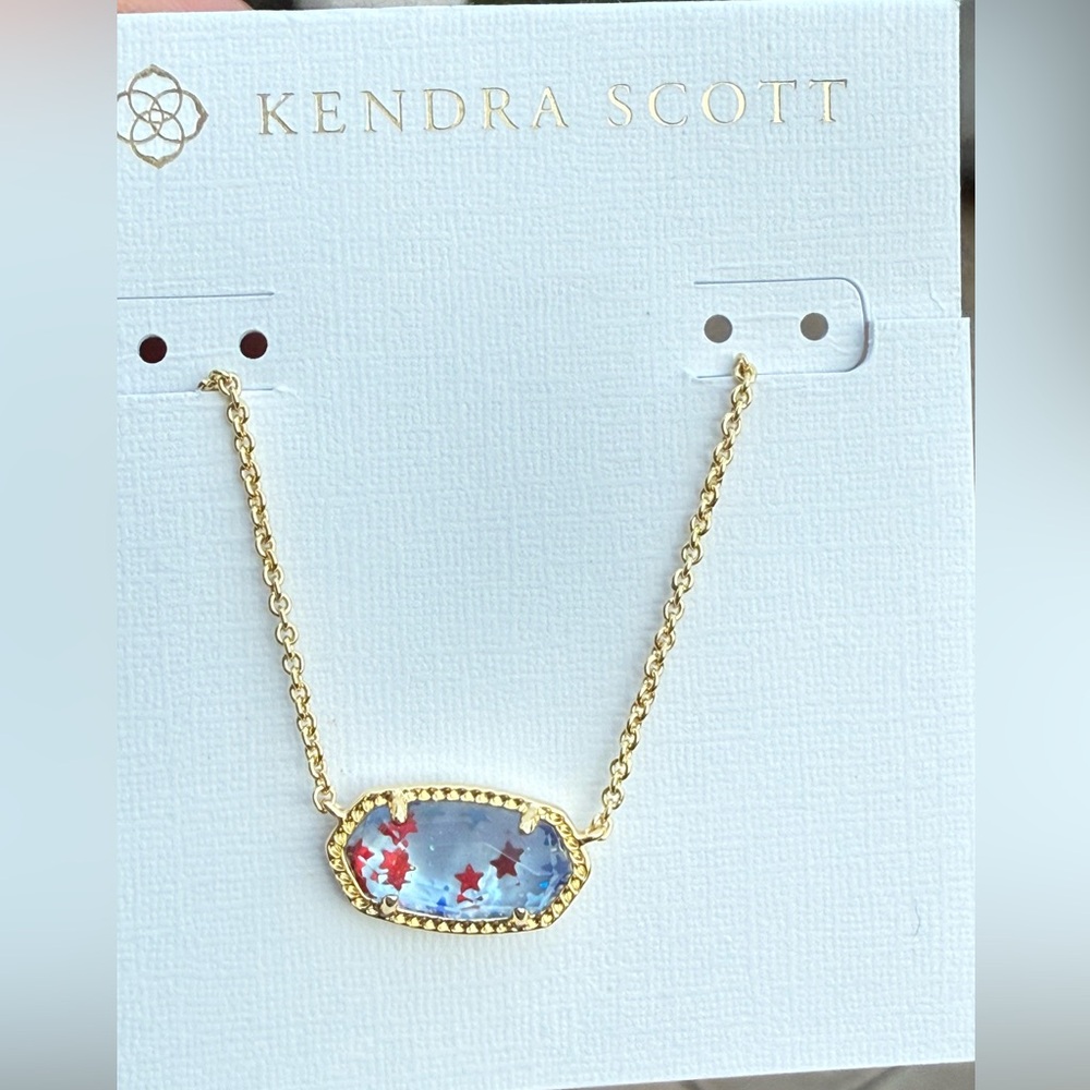 NWT- Kendra Scott Elisa Stone Pendant, Gold Red White Blue Star Illusion